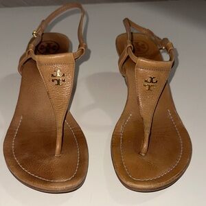 Tory Burch Emmy Brown Leather T-strap Sandals